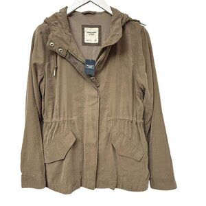 Abercrombie & Fitch Utility Jacket XS Tan Zip Front Drawstring Hooded Womens NWT